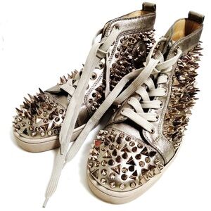 Christian Louboutin Metallic Spike-Embellished High-Top Sneakers - Gold